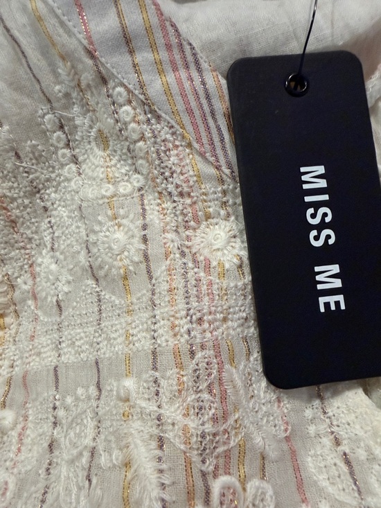 NWT Miss Me Sz S Cream Striped Tassel Camisole with Coral Accents gold threading - Picture 8 of 8